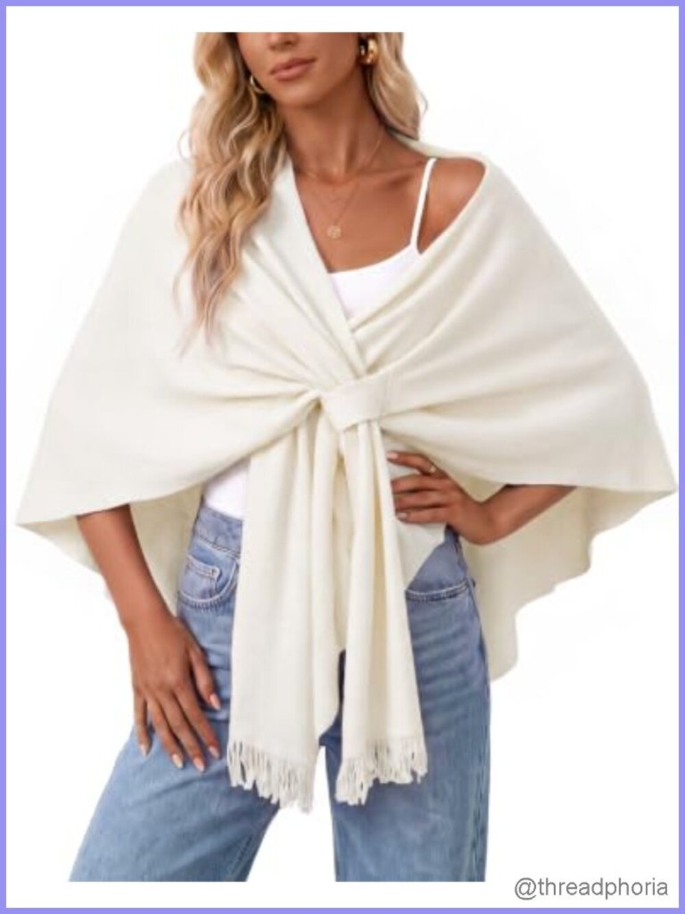 Wool Blend Front Loop Poncho Sweater Shawl Wrap